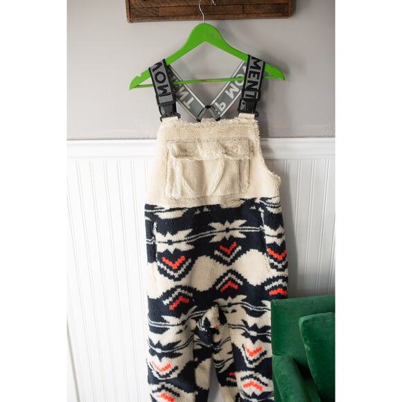 Free People Movement Hit The Slopes Salopette Fleece Overalls Black Fairisle - Picture 3 of 6